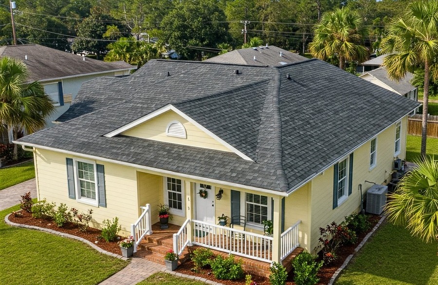 Shingle roofed house house with shingles in Central Florida